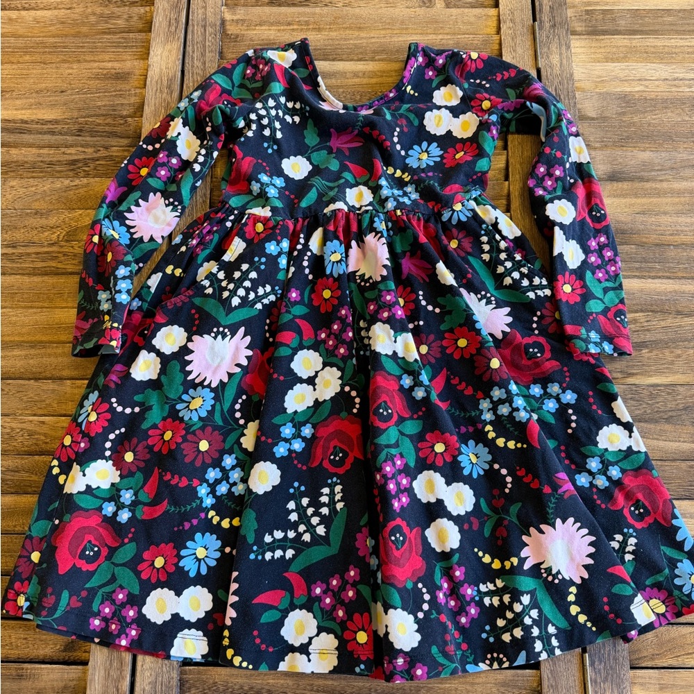 Hanna Andersson Vibrant Floral Long Sleeve Dress Scoop Skater Holiday Size 6/7